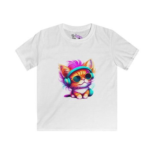 Cool Kitten w/Headphones Youth Softstyle Tee