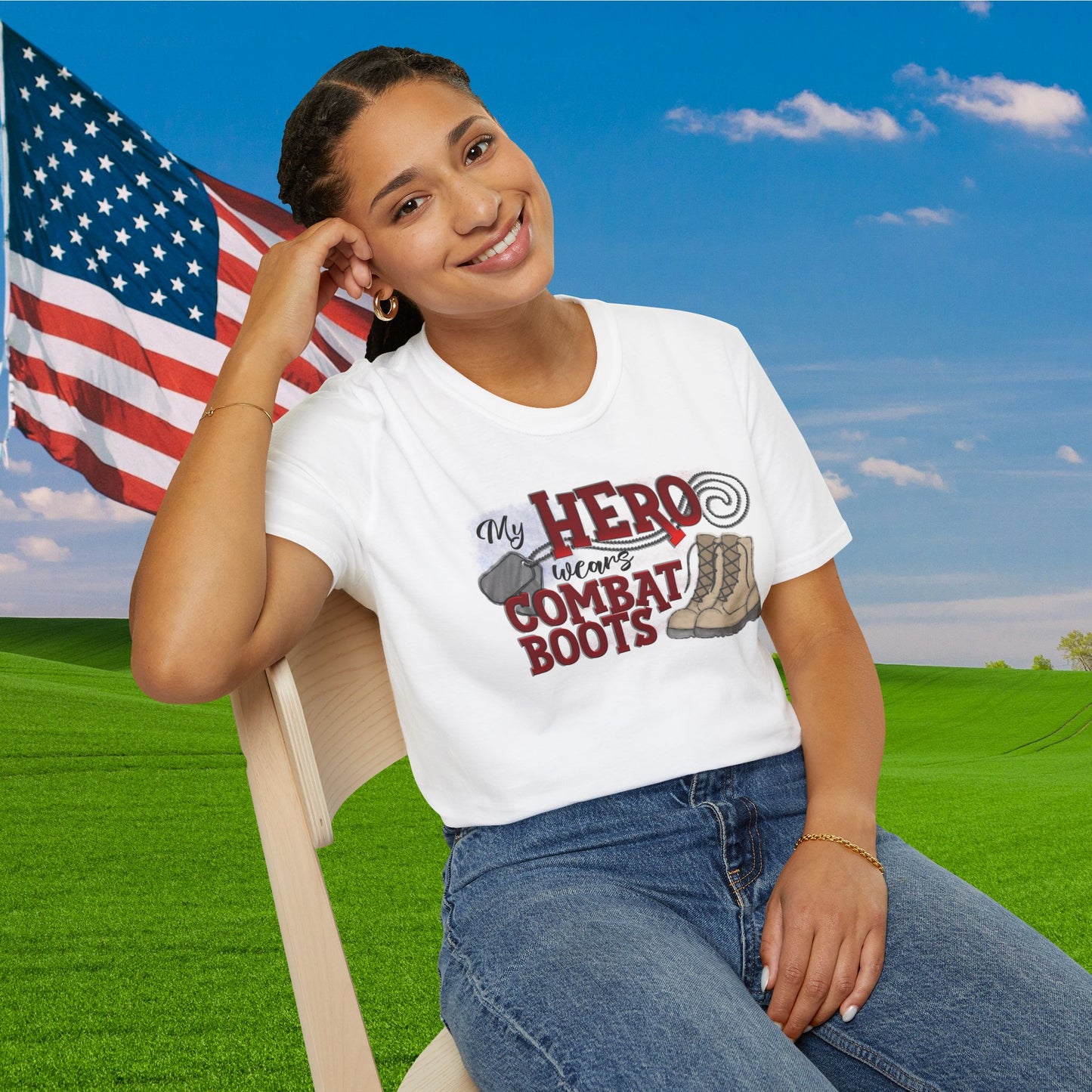 My Hero Wears Combat Boots Adult T-Shirt
