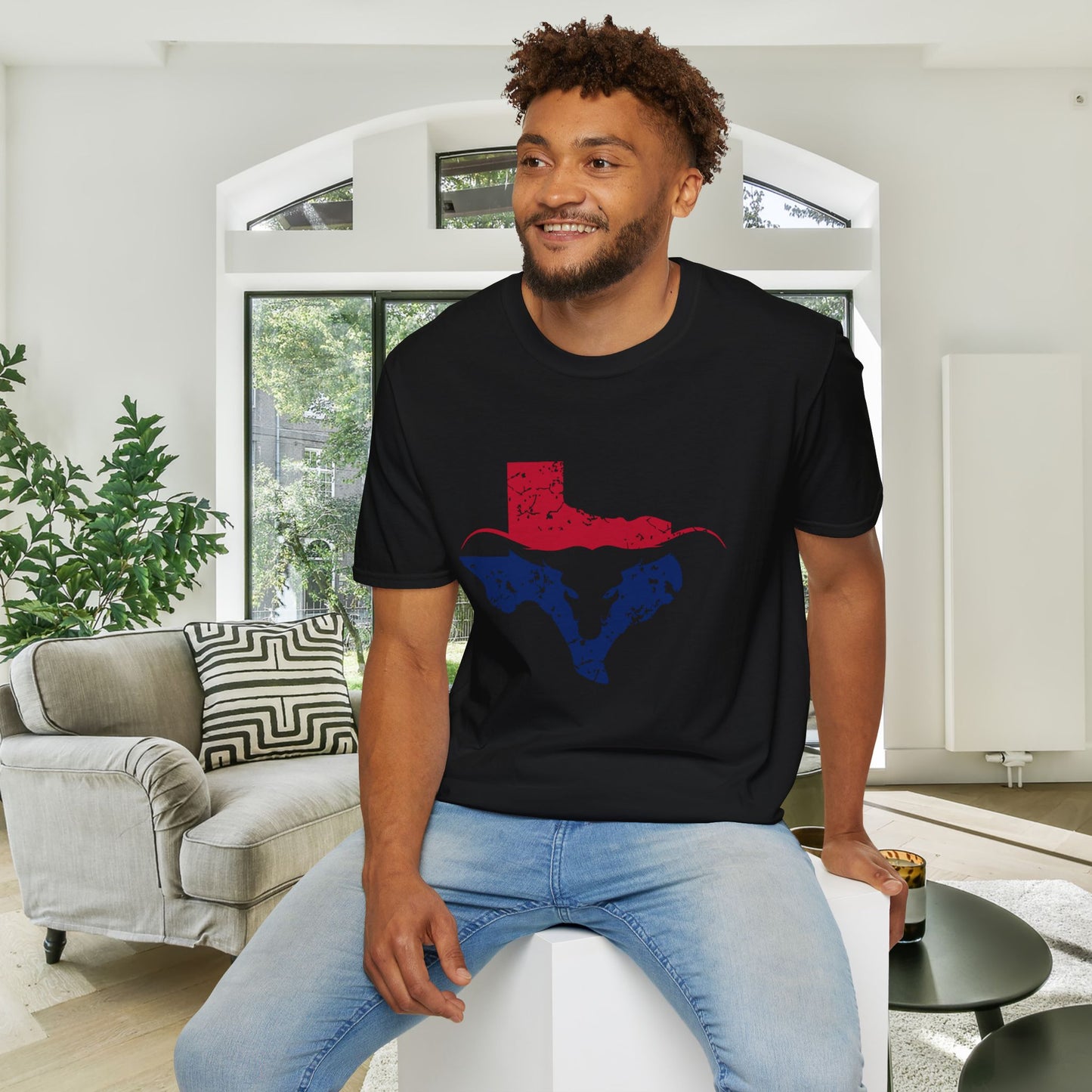 Red & Blue Texas Longhorn Adult Tshirt