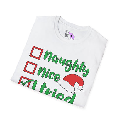 Naughty; Nice; I Tried Crew Adult T-shirt