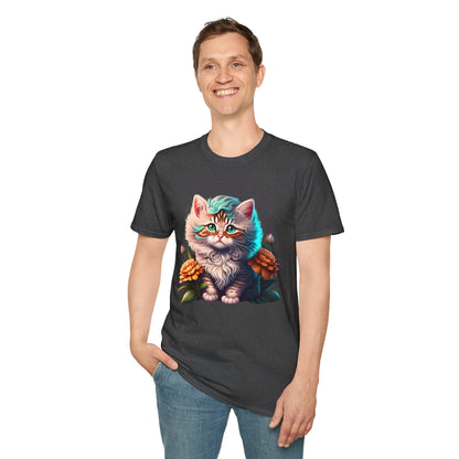 Cute Colorful Kitten in Flowers 3 T-shirt