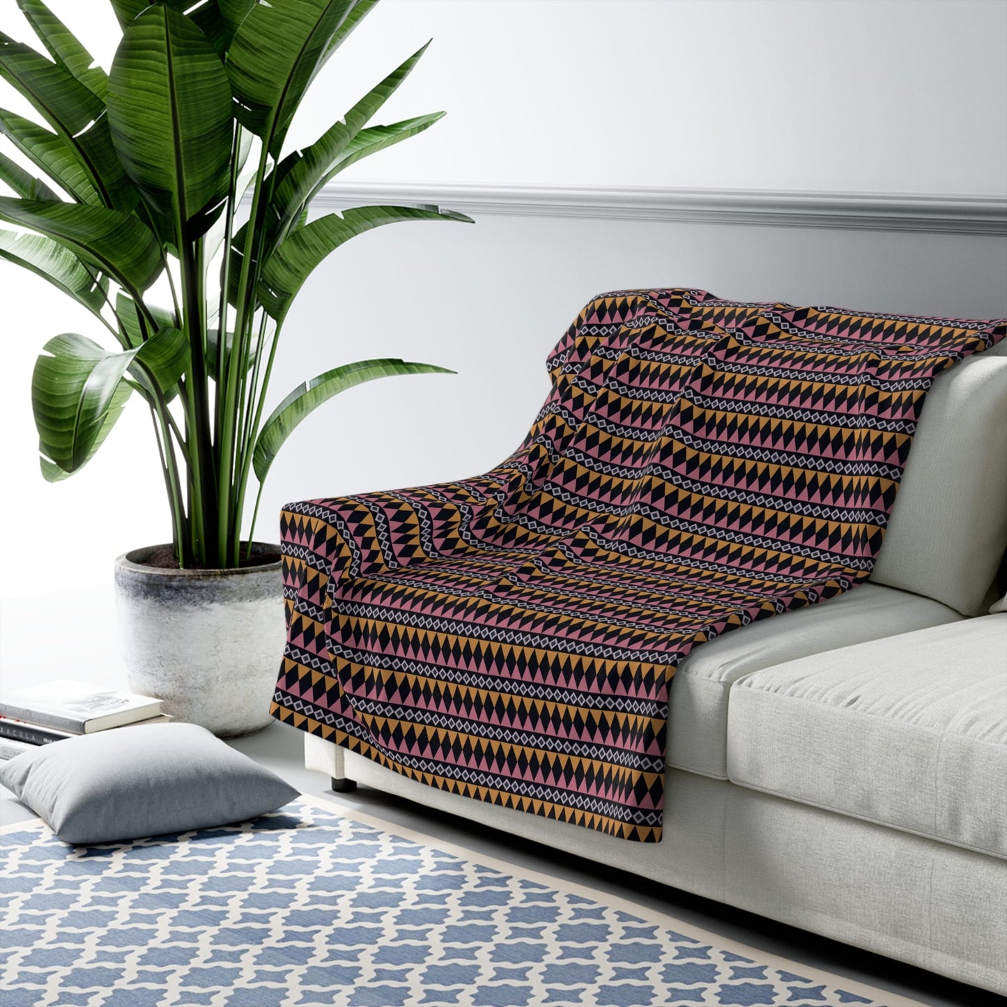 Midnight Clay Cairn Stripes Fleece Blanket