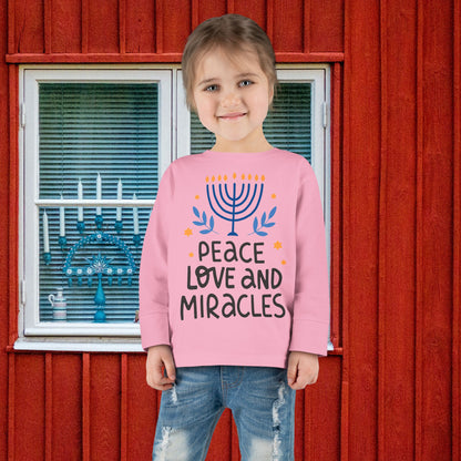 Hanukkah Peace Love & Miracles 1 Toddler Long Sleeve Tee