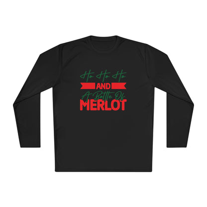 Ho Ho Ho And A Bottle Of Merlot Adult Long Sleeve Tee