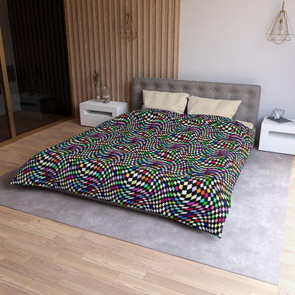 Warped Colorful Checkered Microfiber Duvet Cover