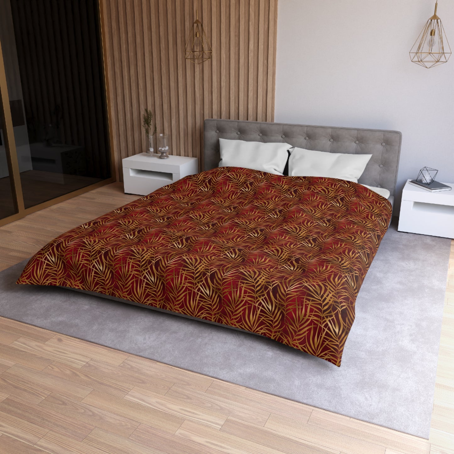 Crimson Palm Veil Microfiber Duvet Cover
