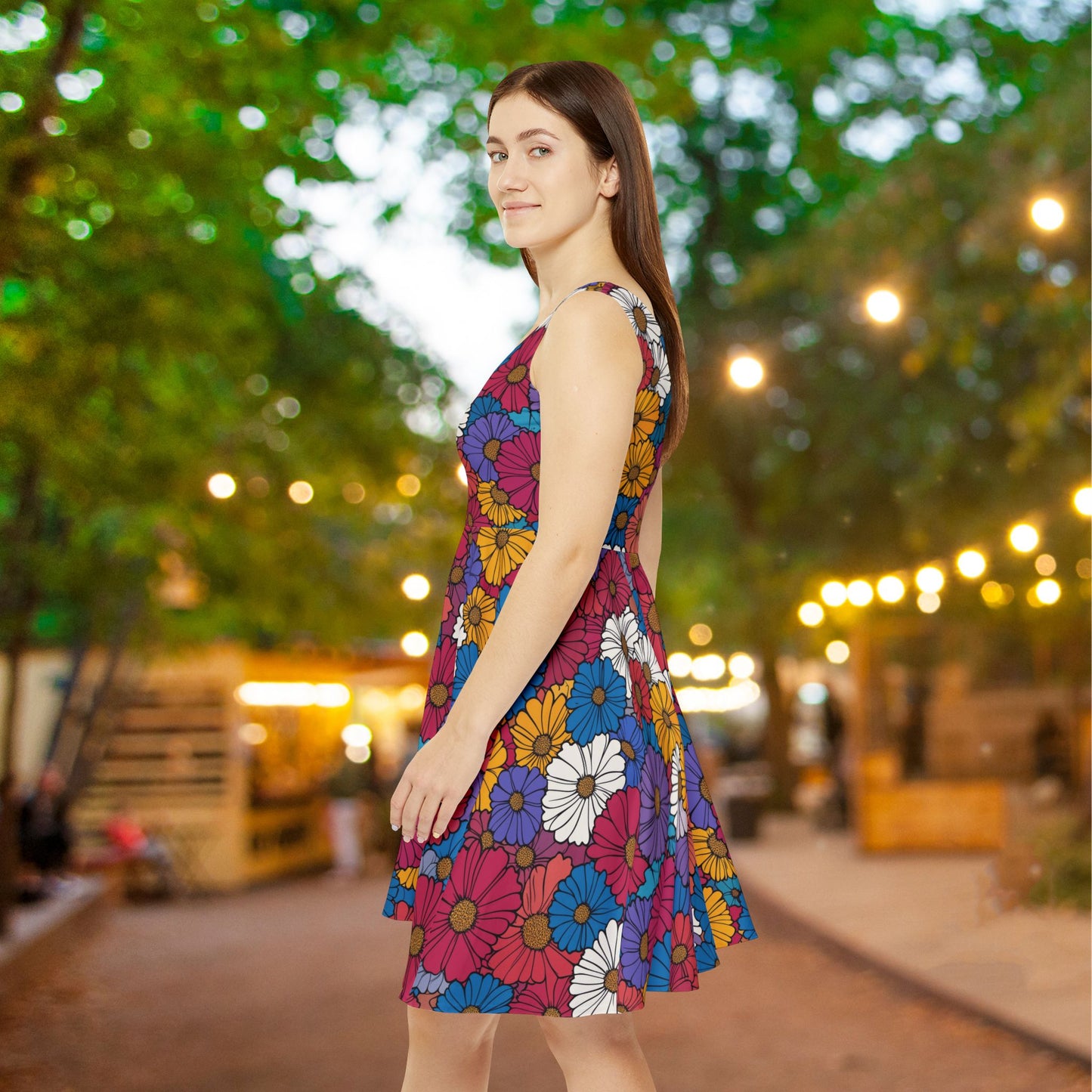 Dark Floral Women's Skater Dress - Fun Spring Floral Dress for Every Occasion