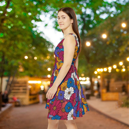Dark Floral Women's Skater Dress - Fun Spring Floral Dress for Every Occasion