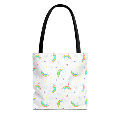 Rainbow Smiles & Stars Canvas Tote Bag