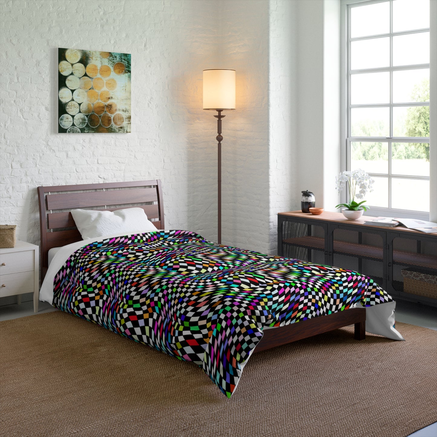 Warped Colorful Checkered Comforter