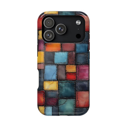 Coloerful Leather Patchwork MagSafe® Compatible Tough Case for iPhone