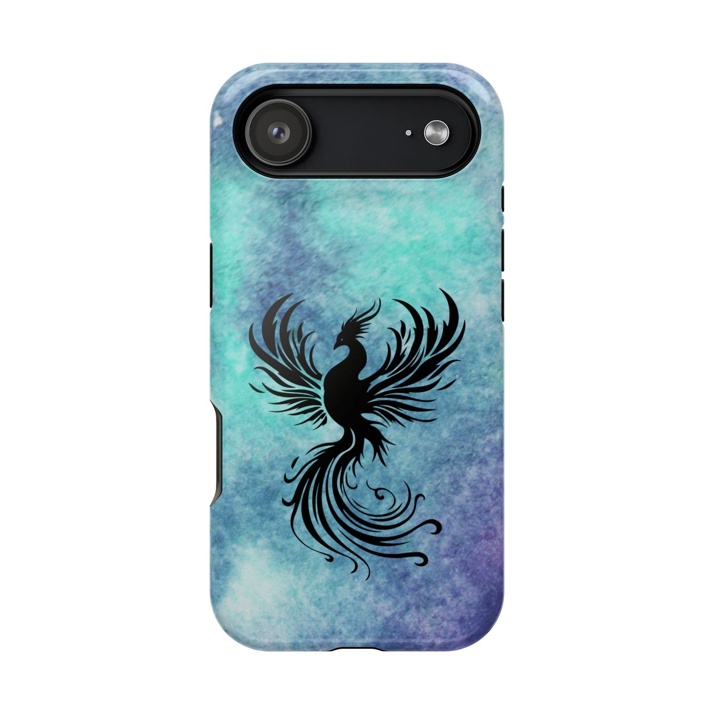 Phoenix Silhouette Over Teal Nebula MagSafe® Compatible Tough Case for iPhone