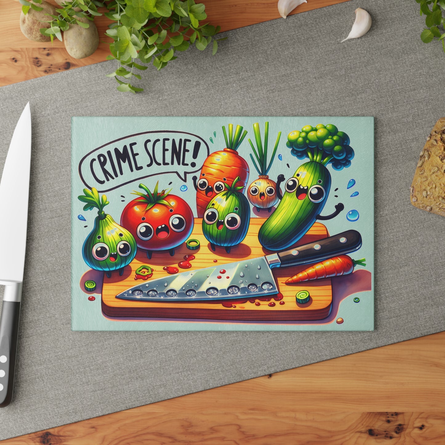 Kitchen Crime Scene Glass Cutting Board