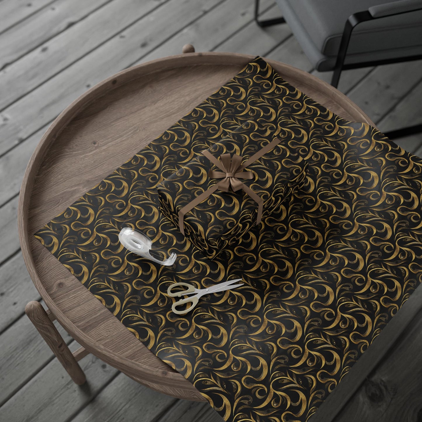 Golden Noir Swirl Wrapping Paper