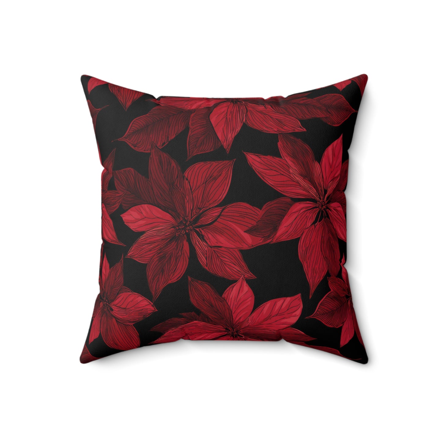 Midnight Poinsettia Garden Throw Pillow