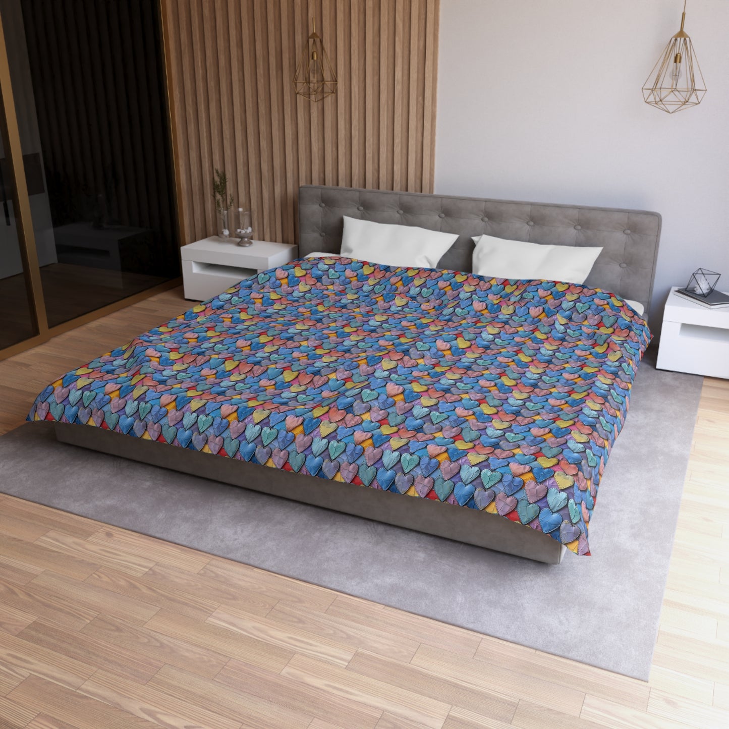 Color Pop Leather Hearts Microfiber Duvet Cover