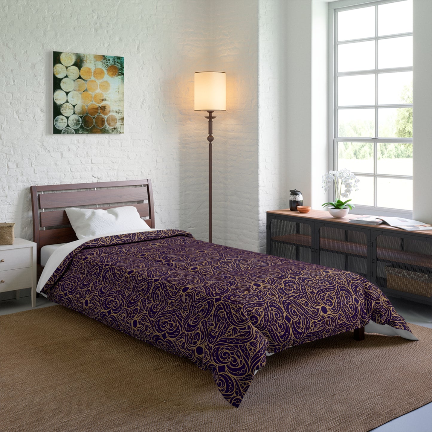 Golden Amethyst Radiance Mandala Comforter