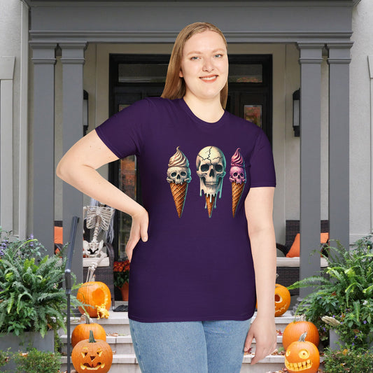 Ice Cream Cone Skull Adult T-shirt
