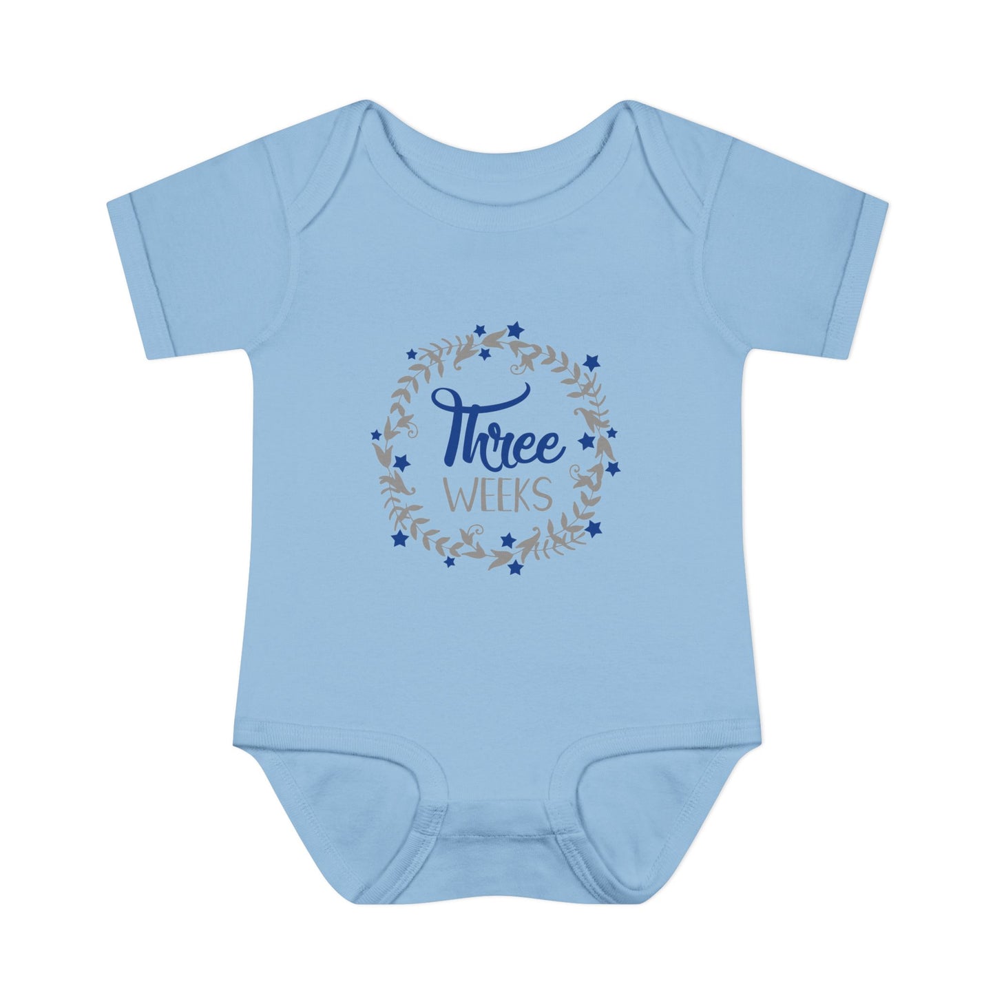 Blue Milestone Wreath Onesie-Three Weeks