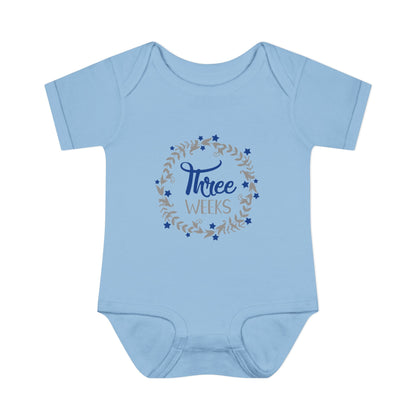 Blue Milestone Wreath Onesie-Three Weeks