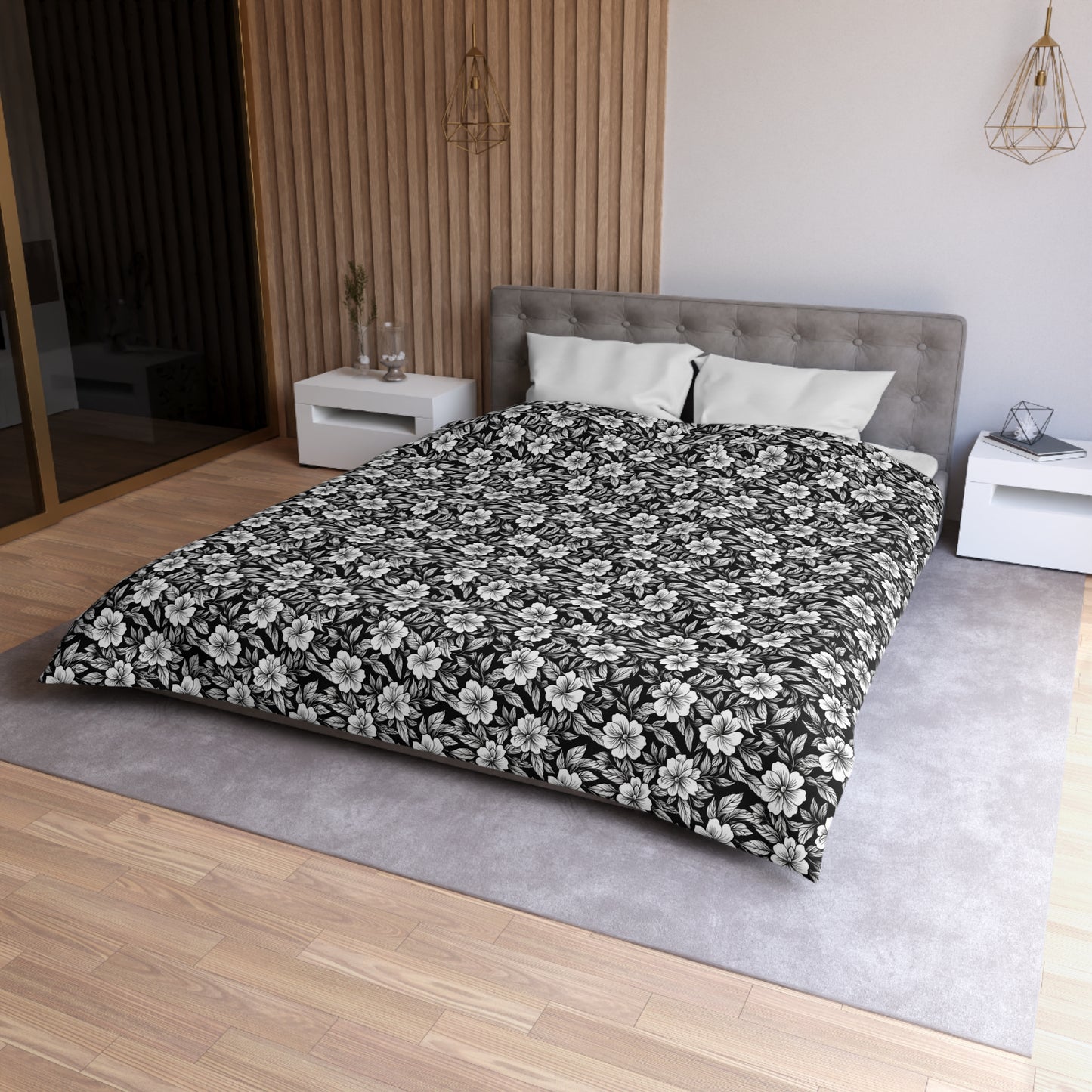 Monochrome Paradise Bloom Microfiber Duvet Cover