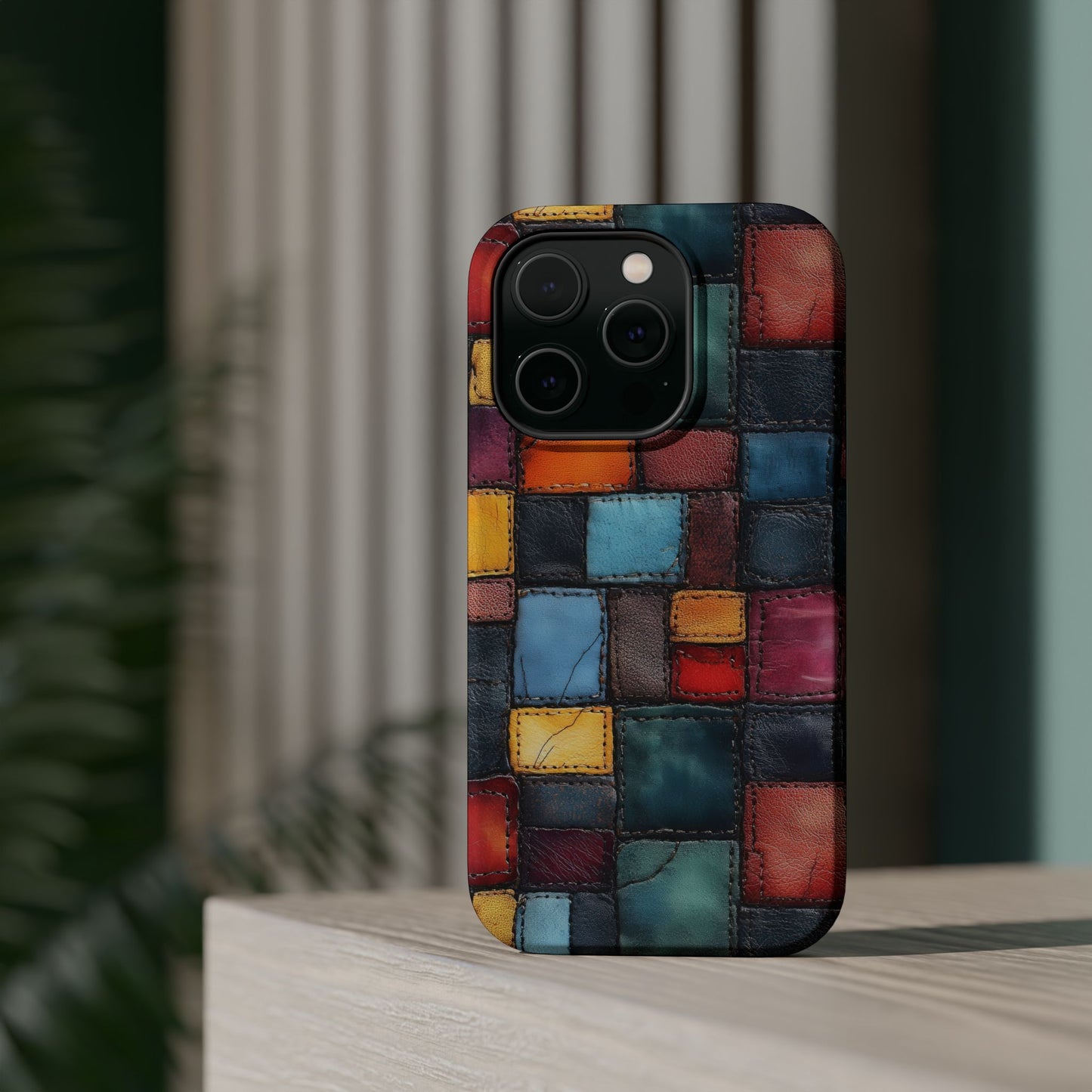 Coloerful Leather Patchwork MagSafe® Compatible Tough Case for iPhone