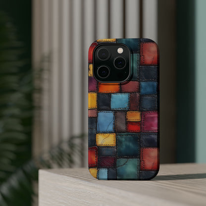 Coloerful Leather Patchwork MagSafe® Compatible Tough Case for iPhone