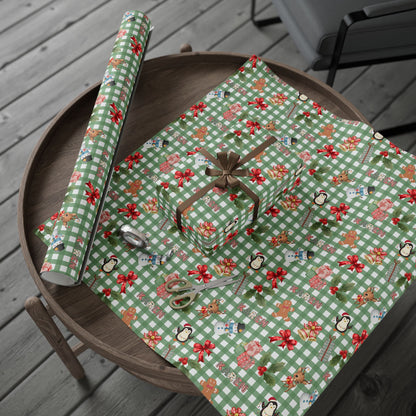 Green Checkered Christmas Custom Wrapping Paper (Karen)