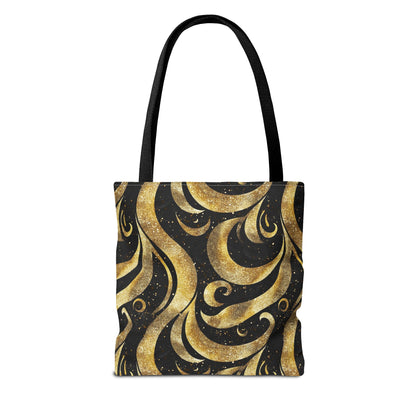 Black & Gold Luxe Swirl Canvas Tote Bag