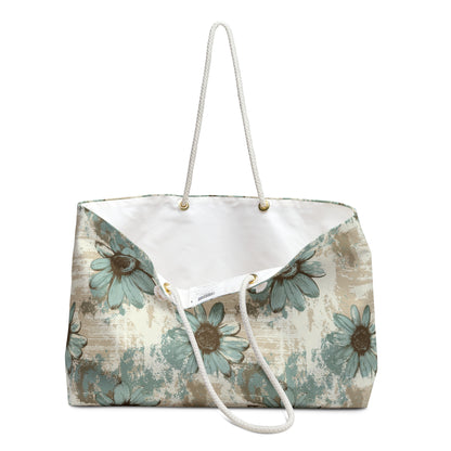 Rustic Teal Daisy Weekender Bag