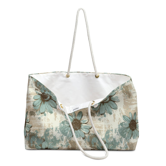 Rustic Teal Daisy Weekender Bag