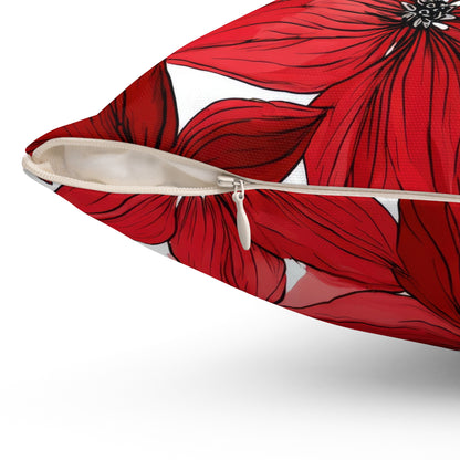 Inked Poinsettias Throw Pillow