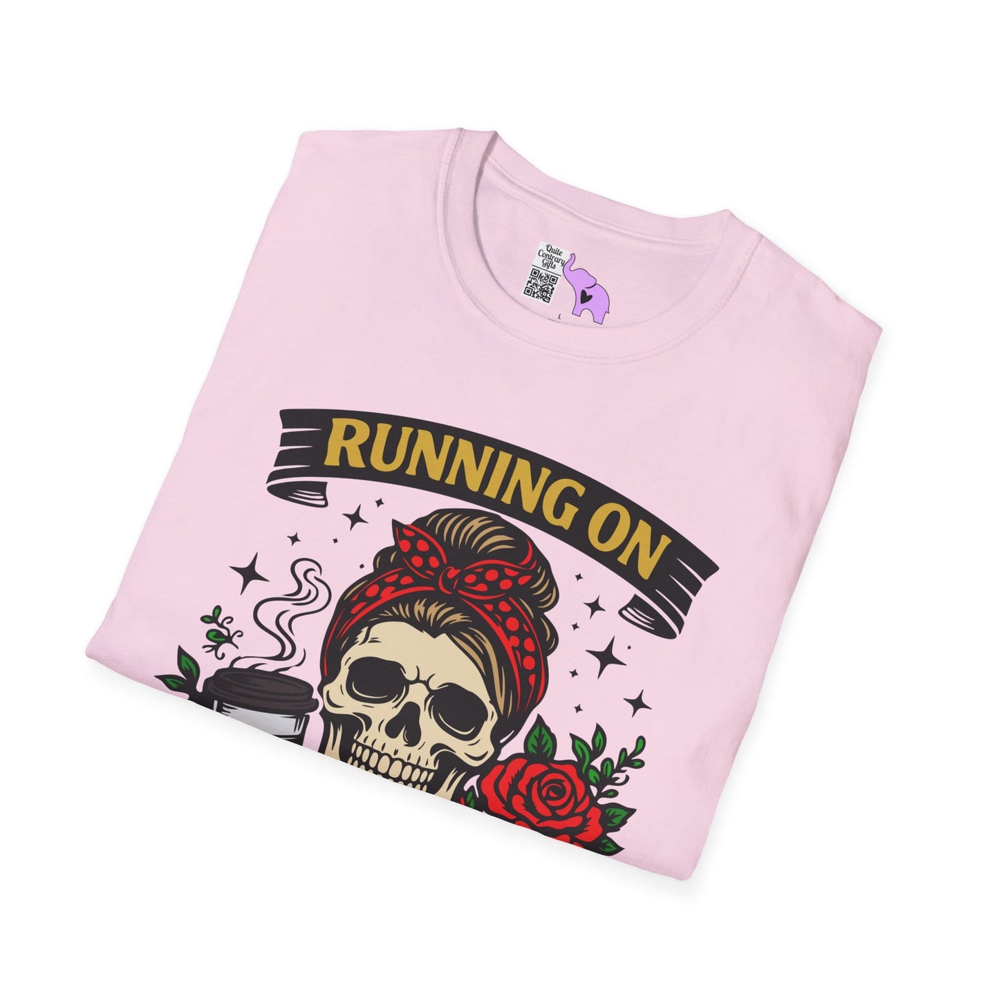 Running on Caffeine and Sarcasm (Roses) Adult T-shirt