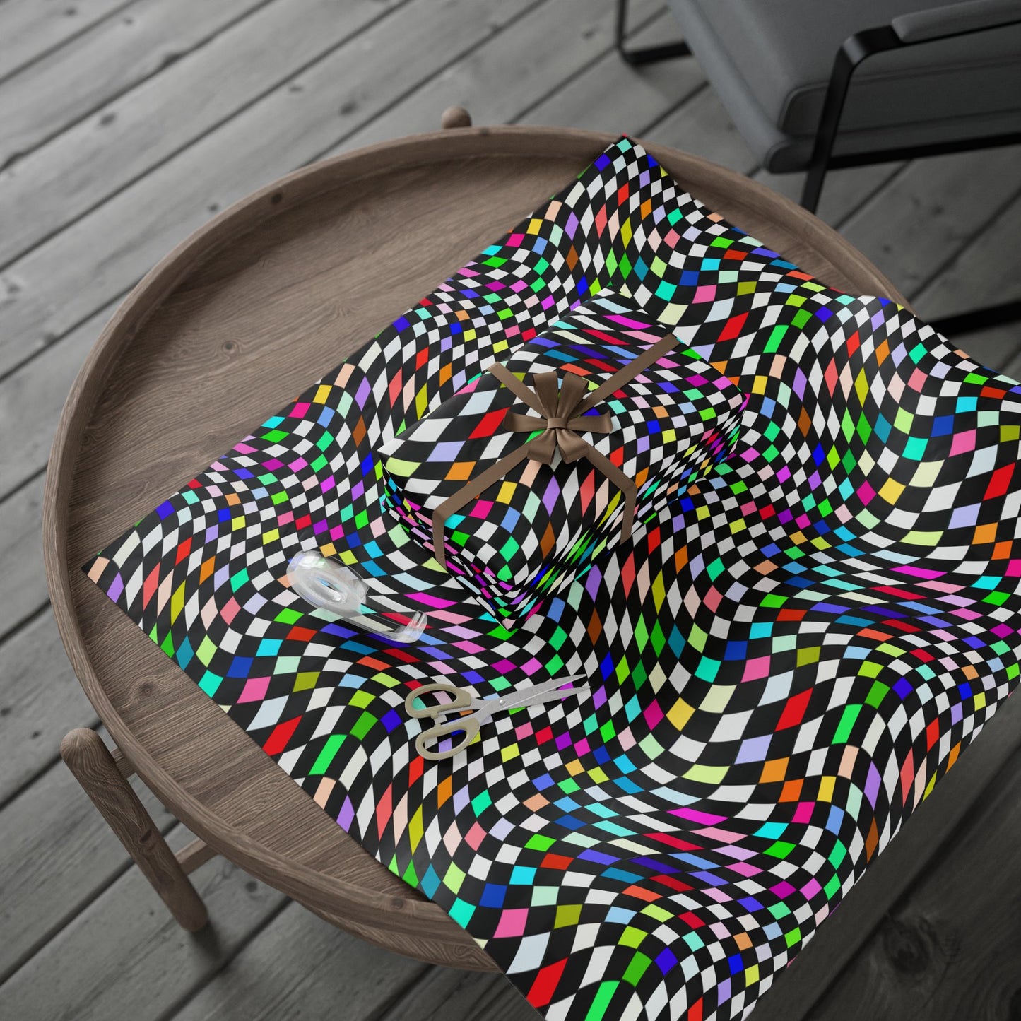 Warped Colorful Checkered Wrapping Paper