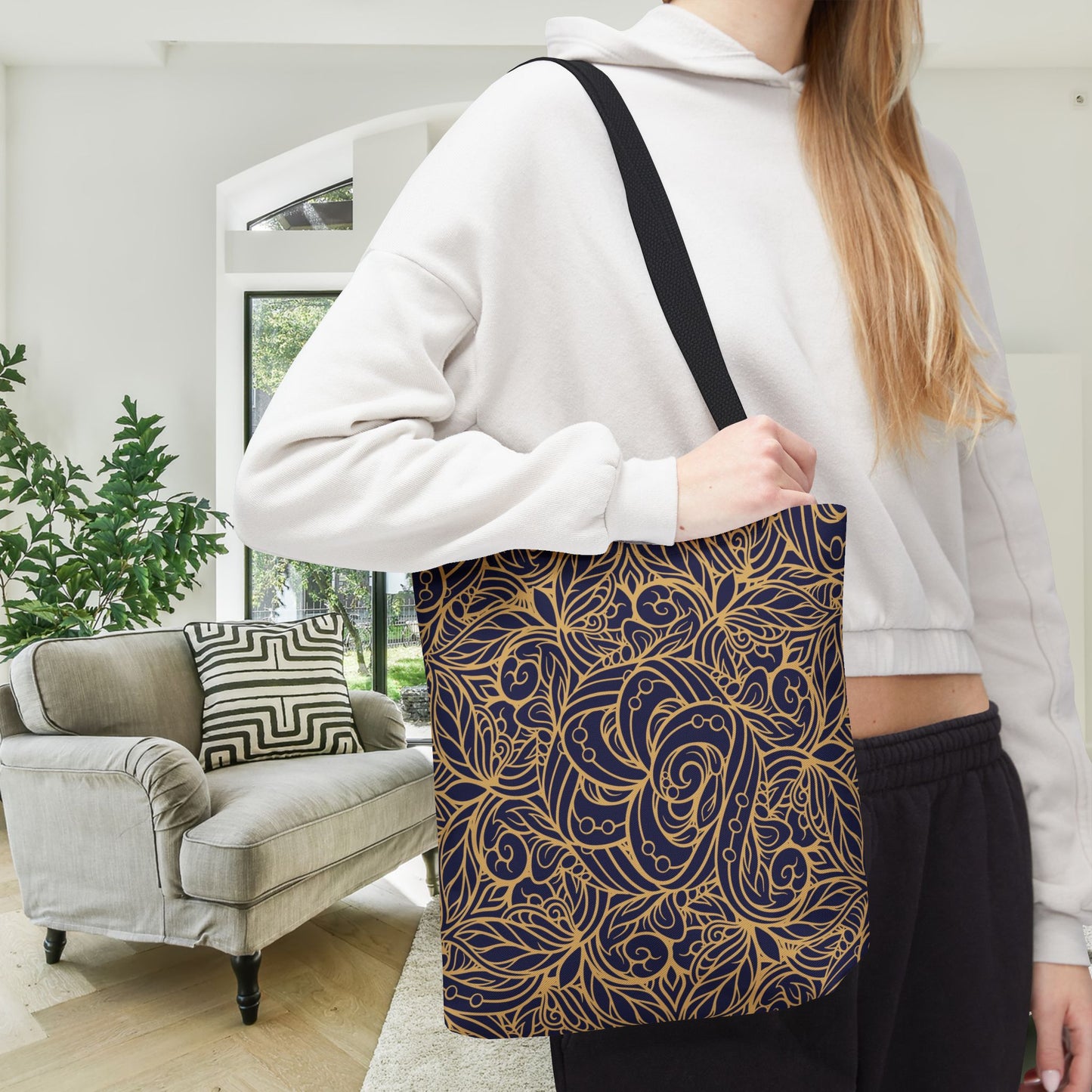 Golden Midnight Radiance Mandala Canvas Tote Bag