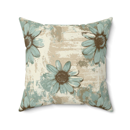 Rustic Teal Daisy Throw Pillow