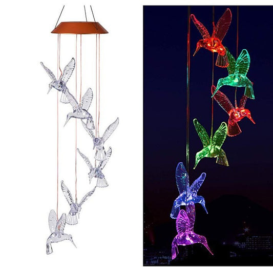 LED Solar Hummingbird Color Changing Wind Chime