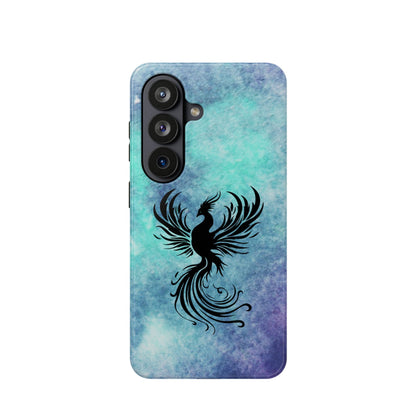 Phoenix Silhouette Over Teal Nebula MagSafe® Compatible Tough Case for iPhone
