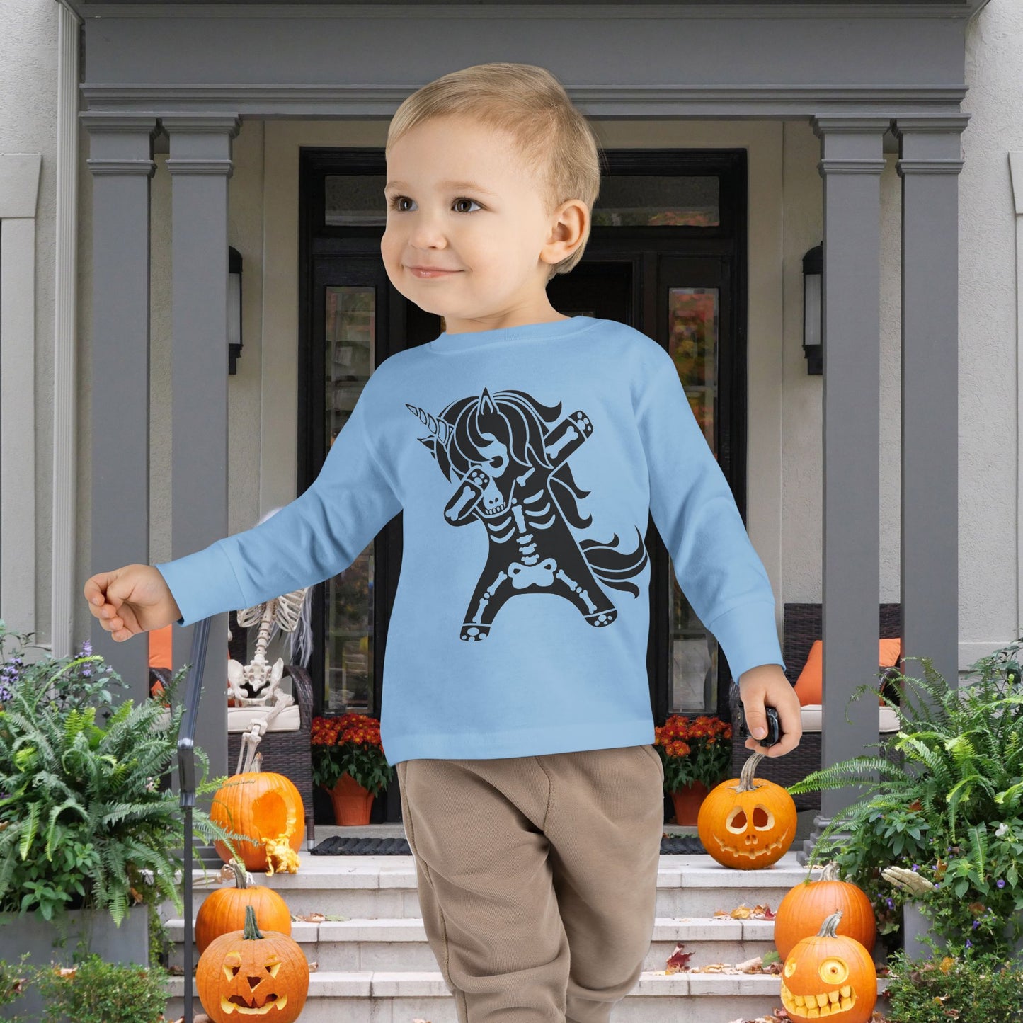 Dabbing Unicorn Skeleton Toddler Long Sleeve Tee