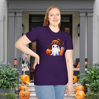 Cute Ghost w/Pumpkins Adult T-shirt