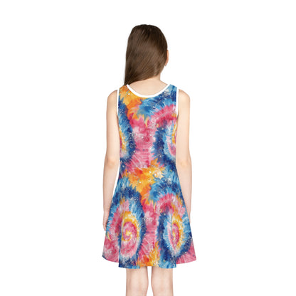Red, Blue & Yellow Speckled Print Girls' Sleeveless Sundress - Perfect for Summer Parties & Playdates