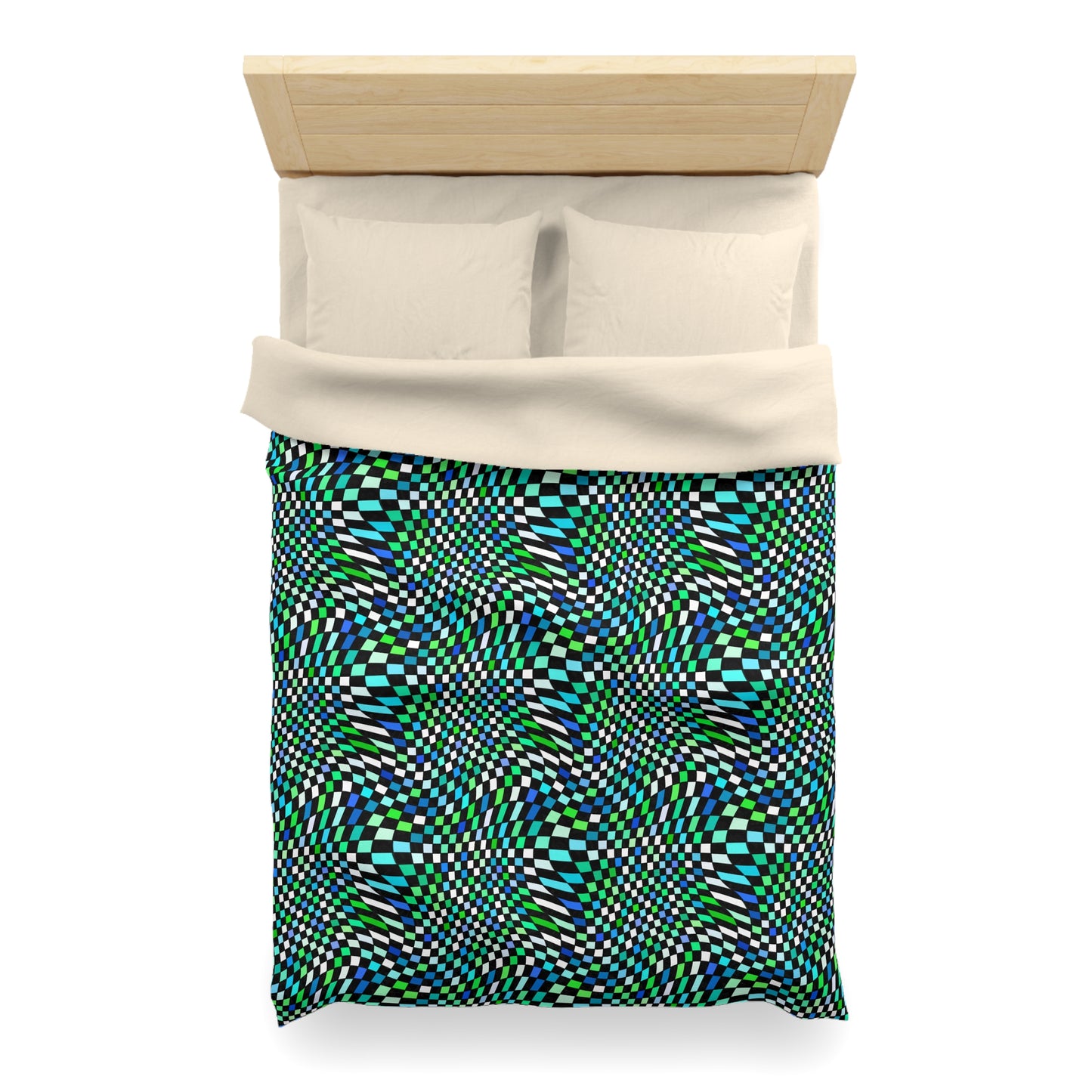 Warped Green Checkered Microfiber Duvet Cover