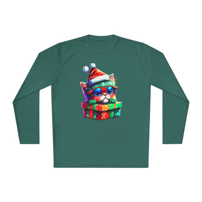 Christmas Kitten w/Gift Adult Long Sleeve Tee