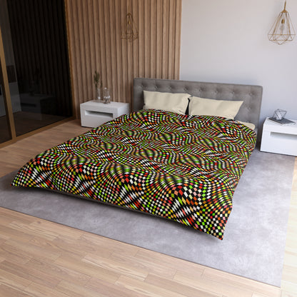 Warped Yellow/Green Checkered Microfiber Duvet Cover