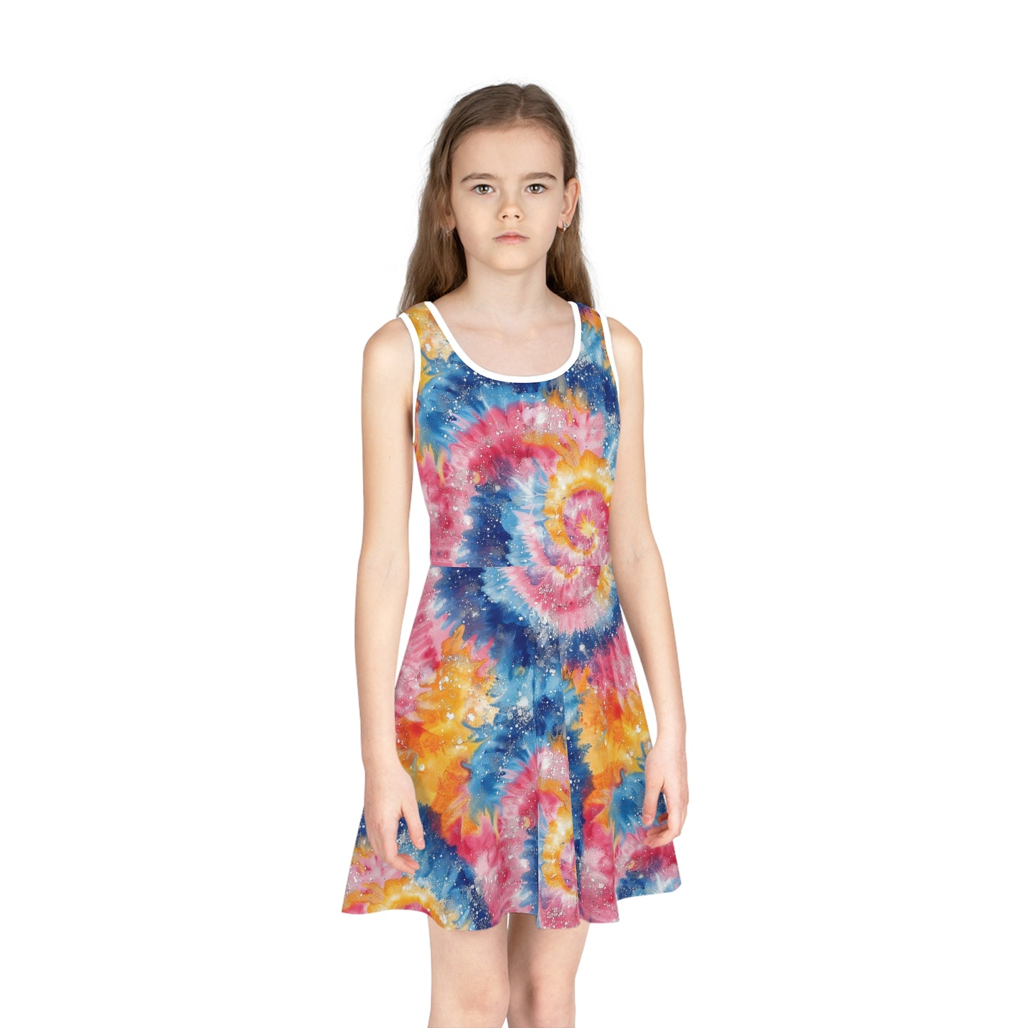 Red, Blue & Yellow Speckled Print Girls' Sleeveless Sundress - Perfect for Summer Parties & Playdates