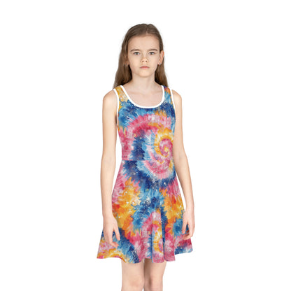 Red, Blue & Yellow Speckled Print Girls' Sleeveless Sundress - Perfect for Summer Parties & Playdates
