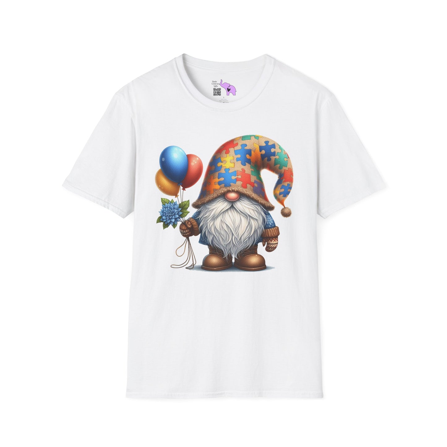 Autism Awarness Gnome w/Balloons Adult T-shirt