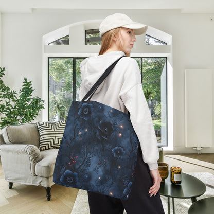 Black Roses & Vines Forget-Me-Nots Canvas Tote Bag