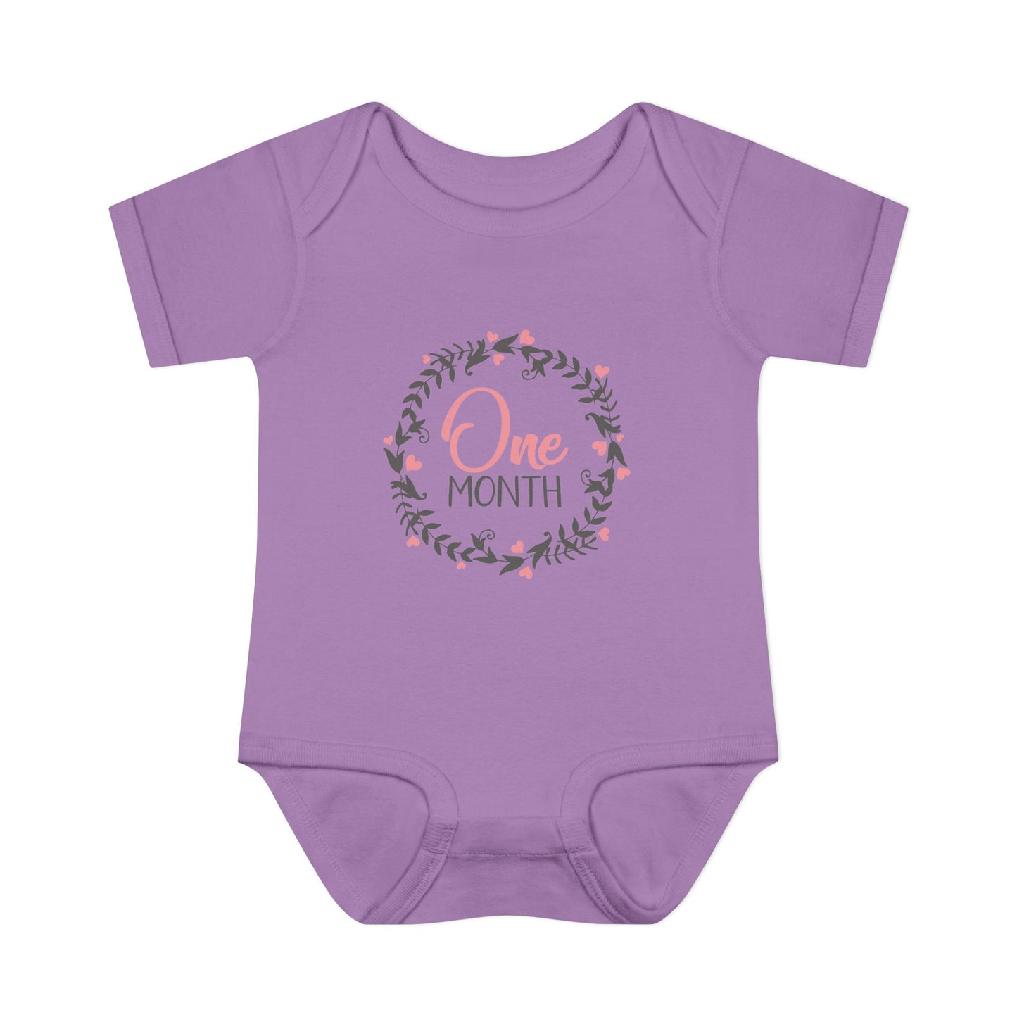 Pink Milestone Wreath Onesie-One Month