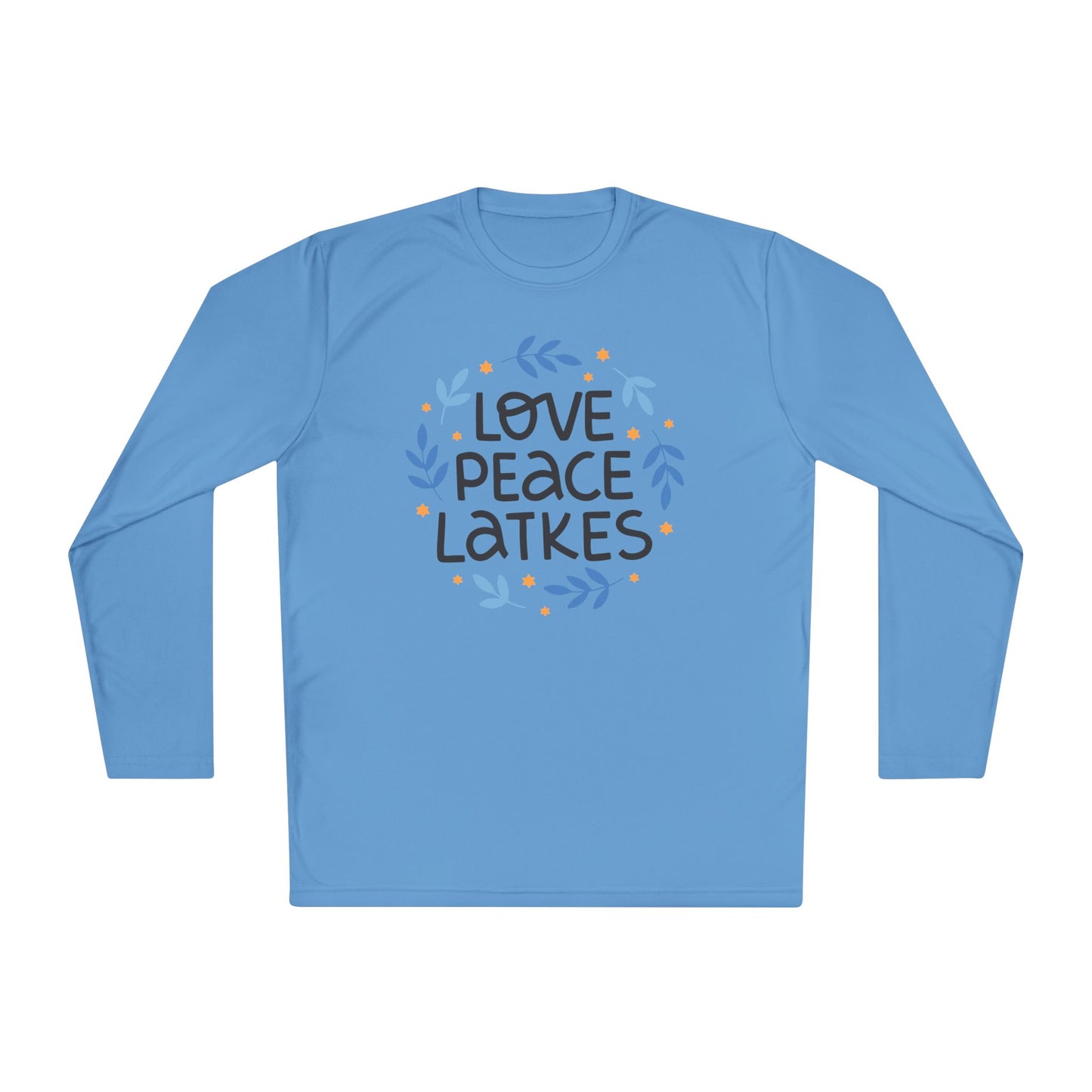 Hanukkah Love Peace Latkes Adult Long Sleeve Tee